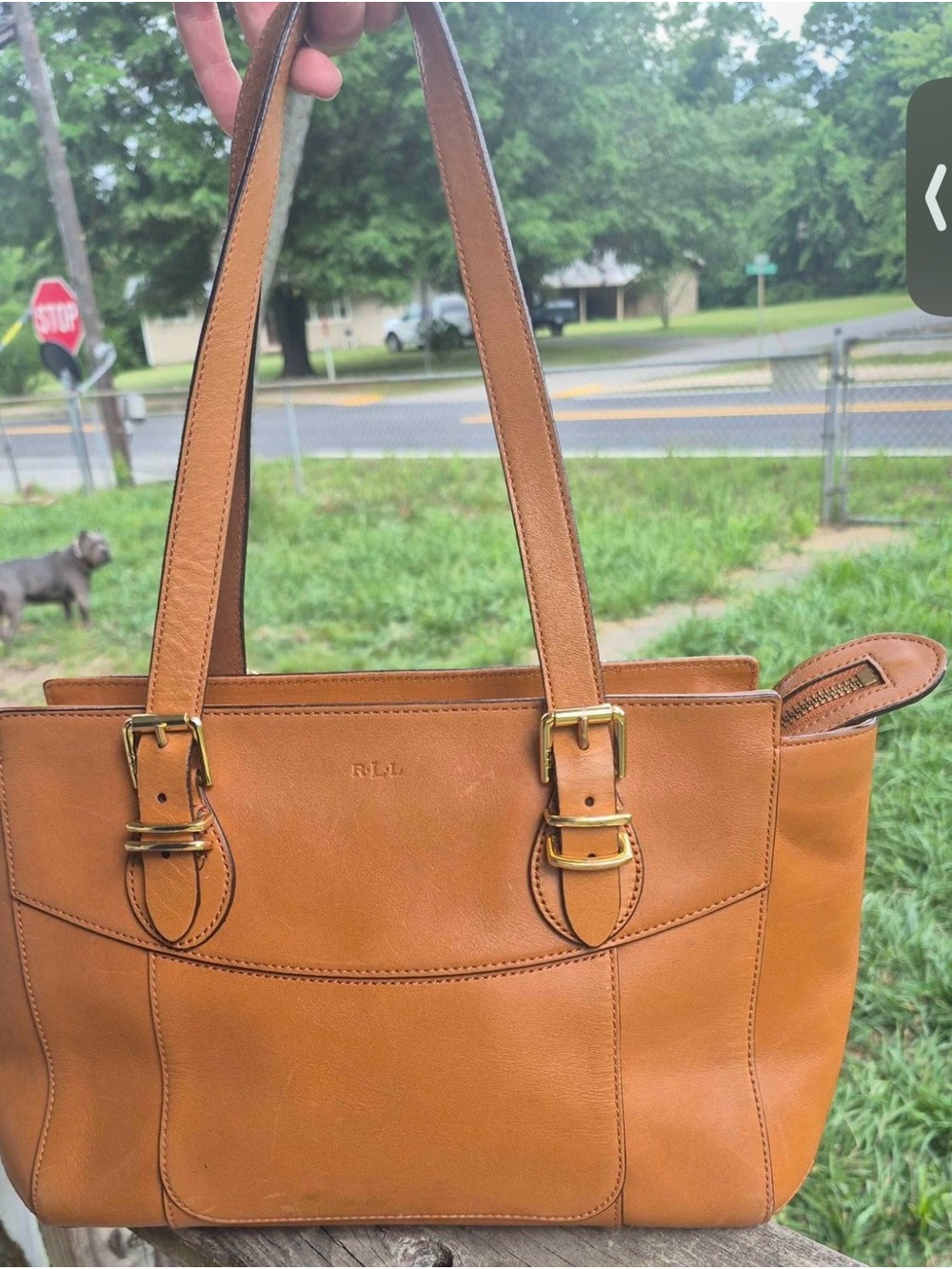 Ralph Lauren Tan Leather Tote with Buckle Straps